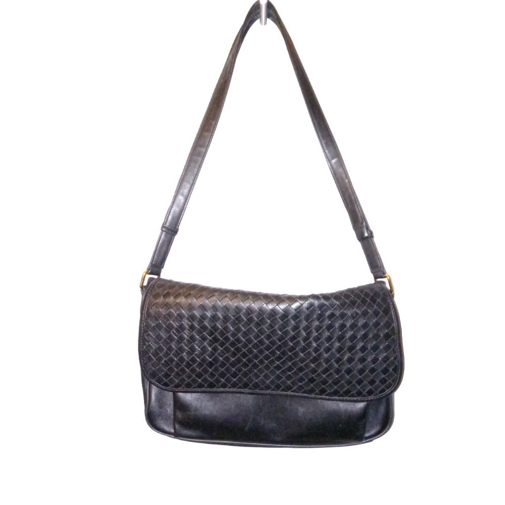 Black Vintage Leather Square Pebble Crossbody Bag Purse by Medallion See Photos!
